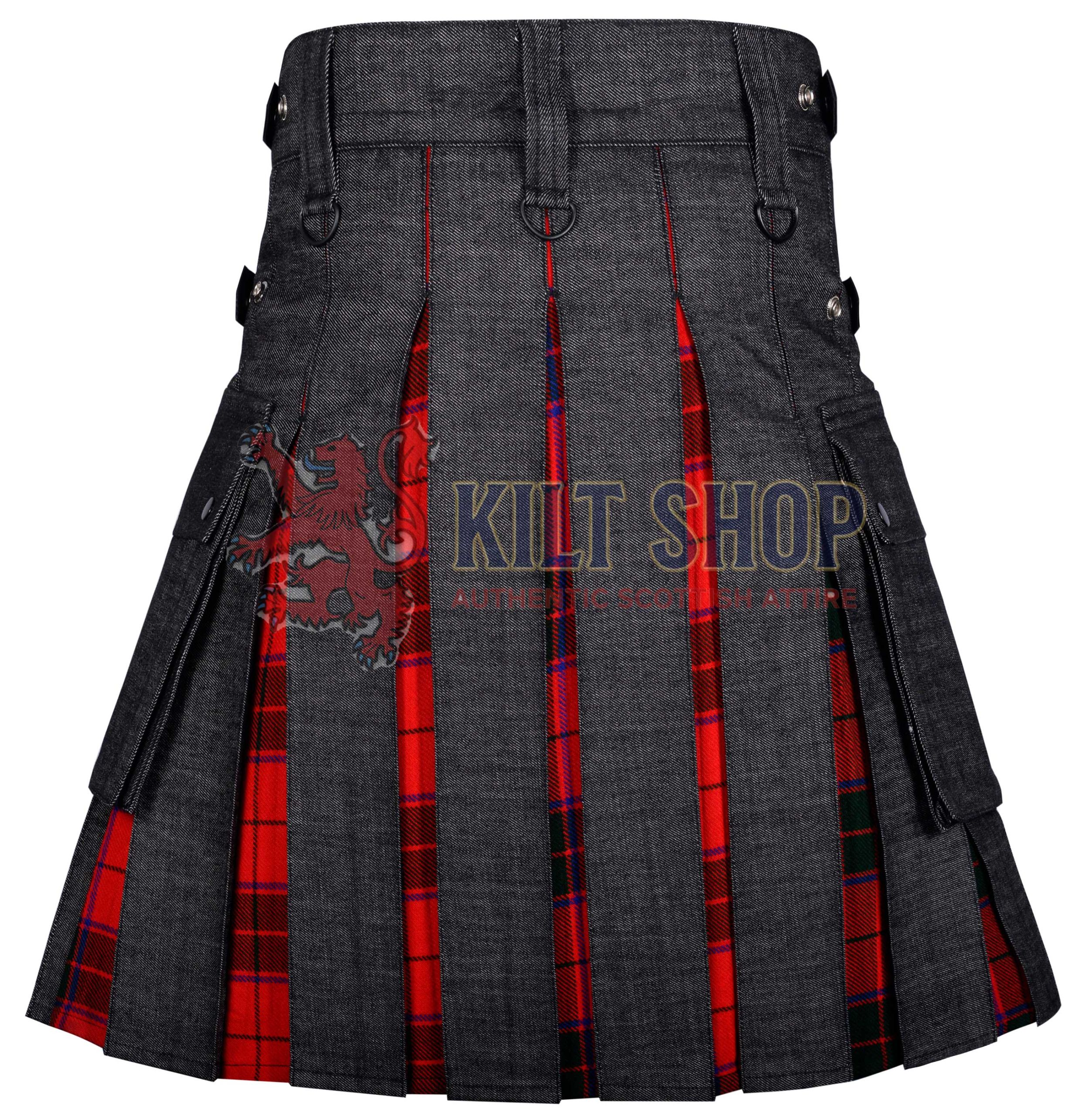 Black Denim Scottish Rose Tartan Hybrid Kilt