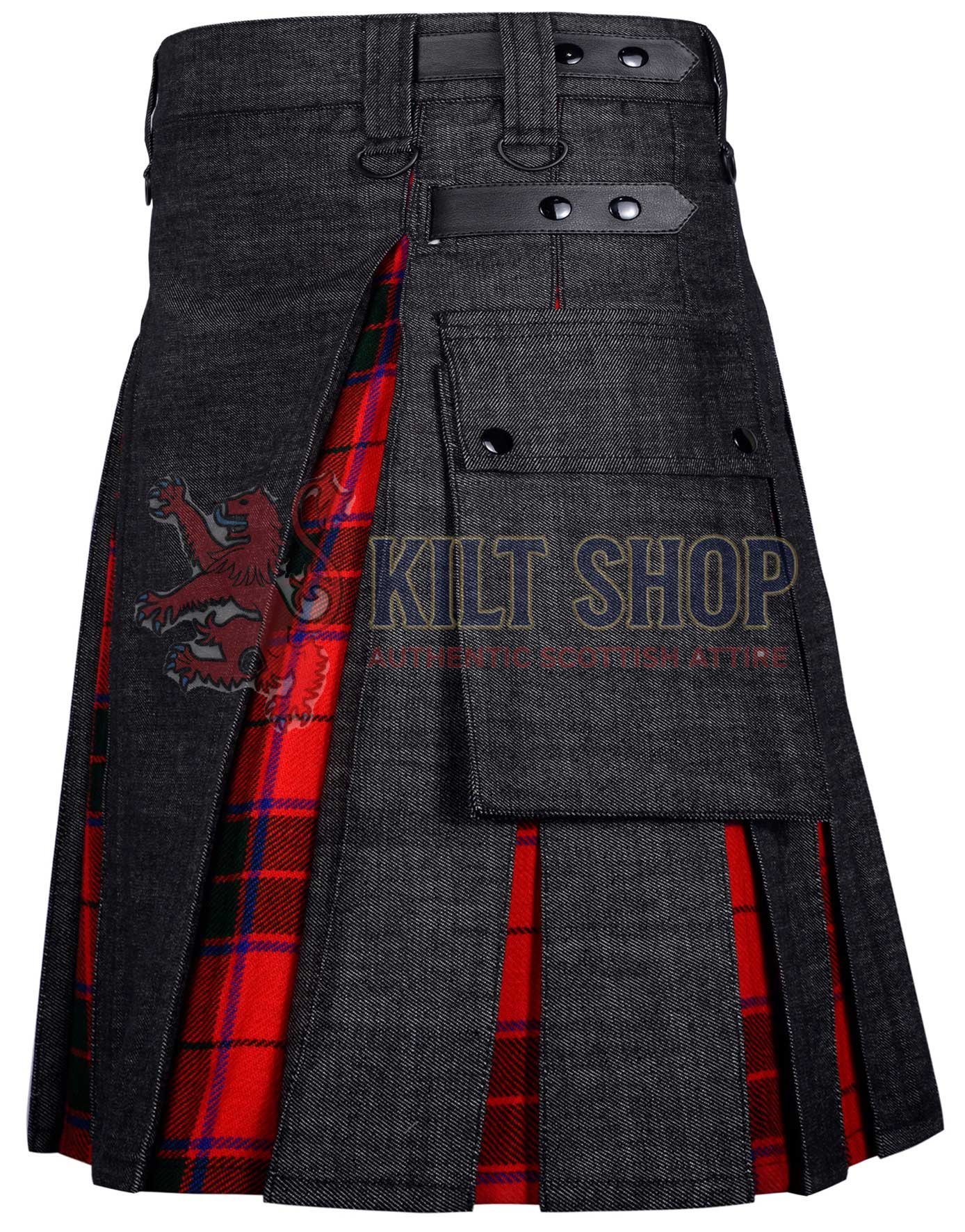 Black Denim Scottish Rose Tartan Hybrid Kilt - Image 2