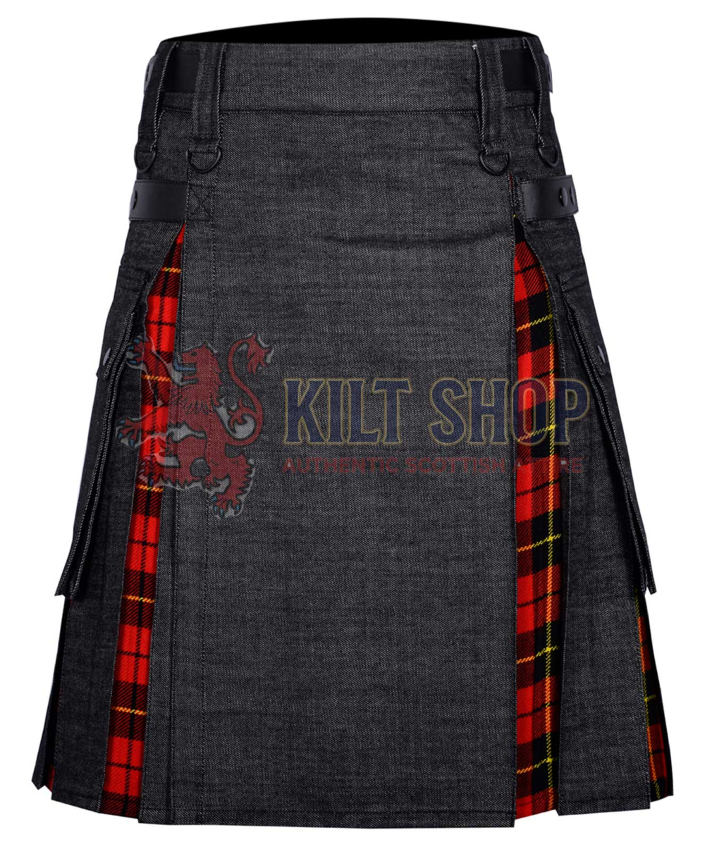 Black Denim Wallace Tartan Hybrid Kilt
