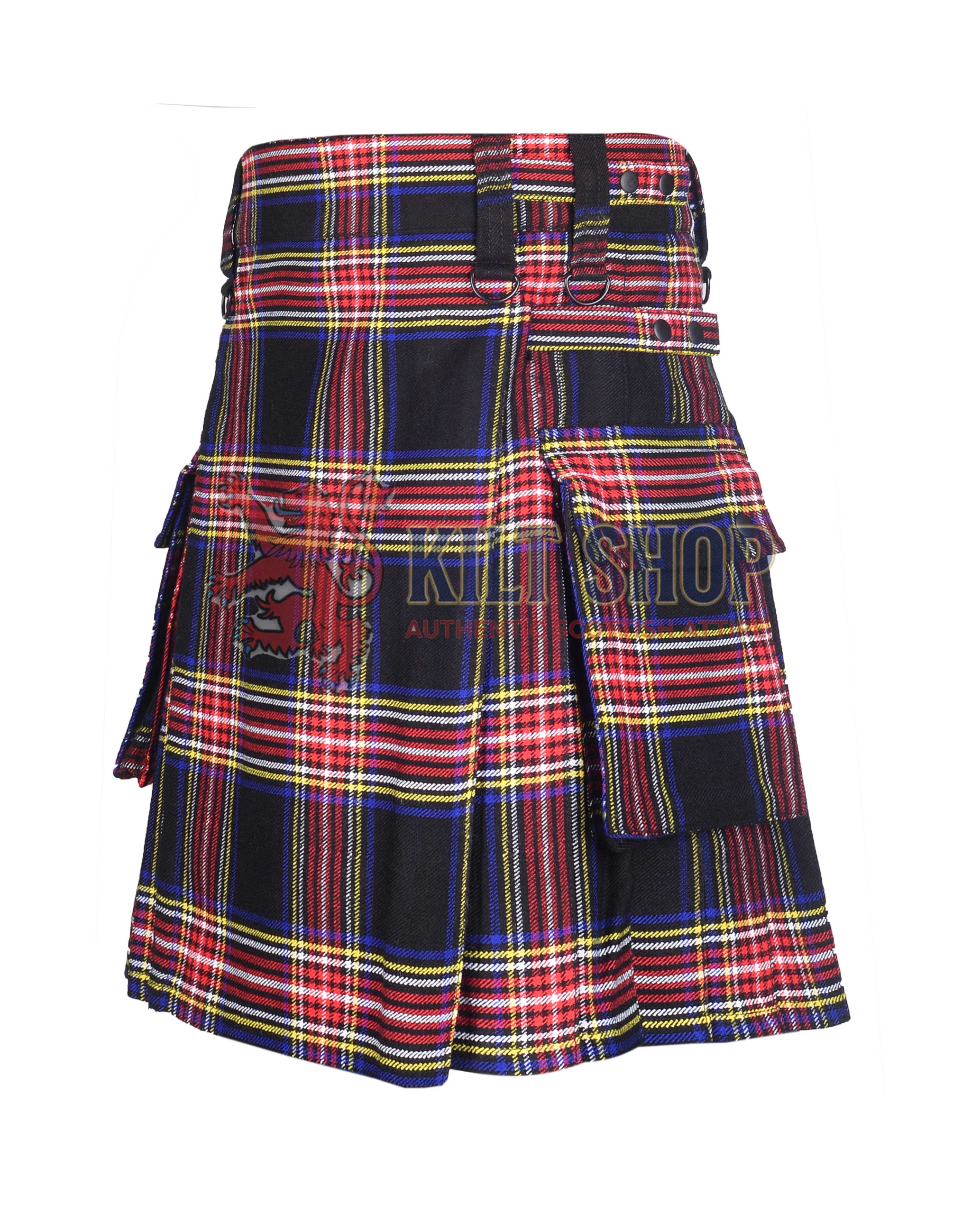 Black Stewart Tartan Utility Kilt - Image 3