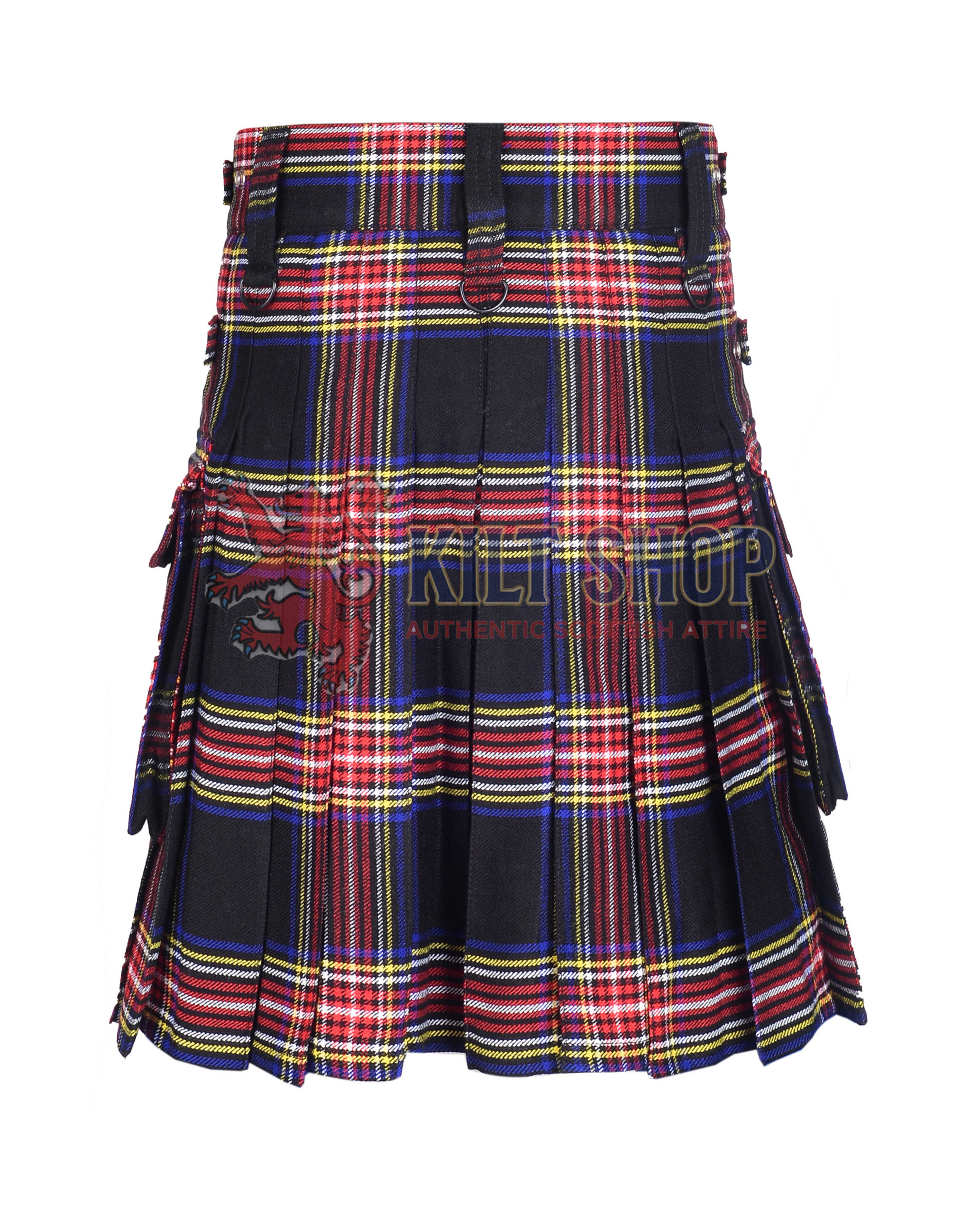 Black Stewart Tartan Utility Kilt - Image 4