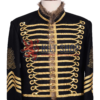 Black Wool Coyote Fur Gold Braided Military Jacket