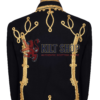 Black Wool Coyote Fur Gold Braided Military Jacket