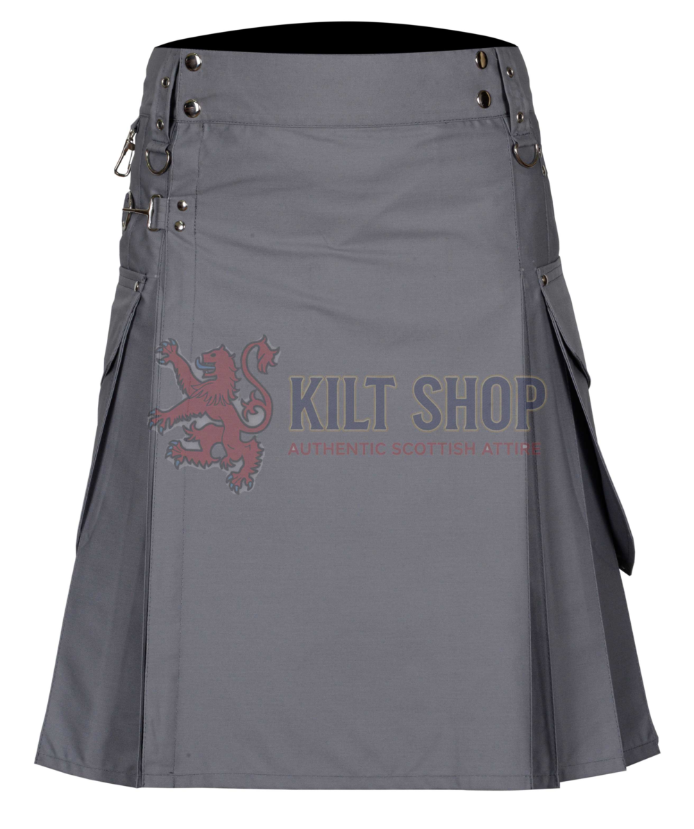Grey Cotton Utility Kilt
