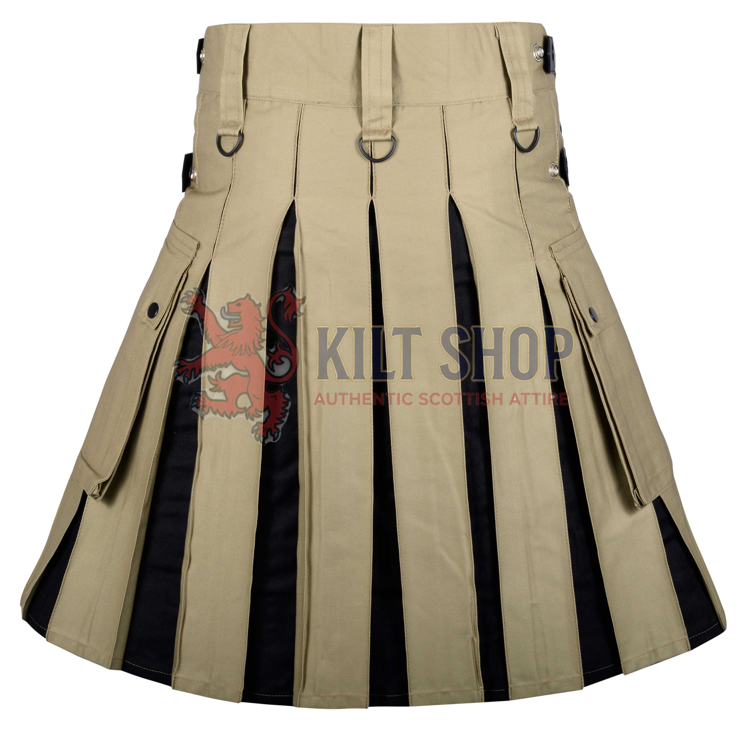 Khaki Cotton Black Tartan Hybrid Kilt