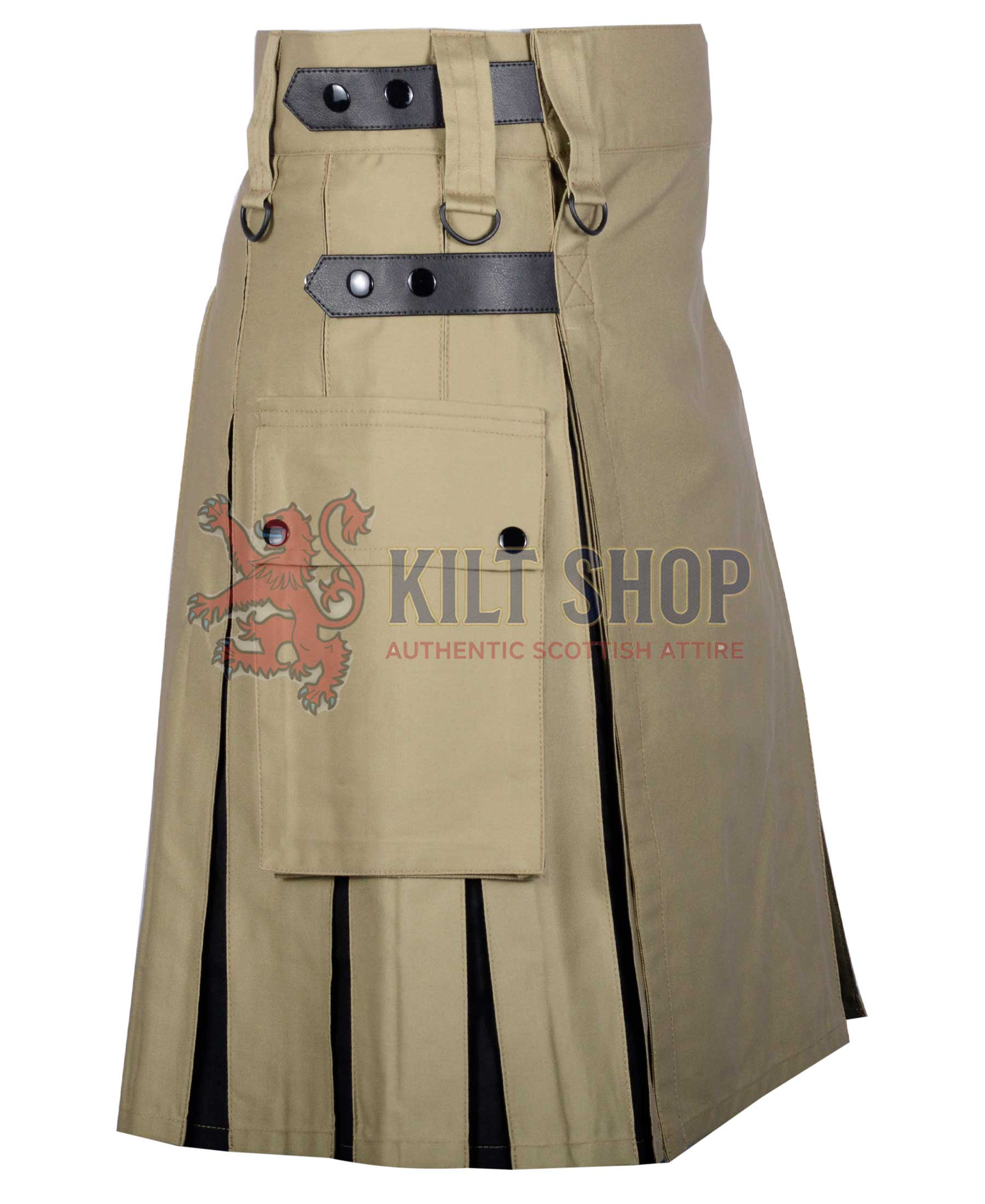 Khaki Cotton Black Tartan Hybrid Kilt - Image 2