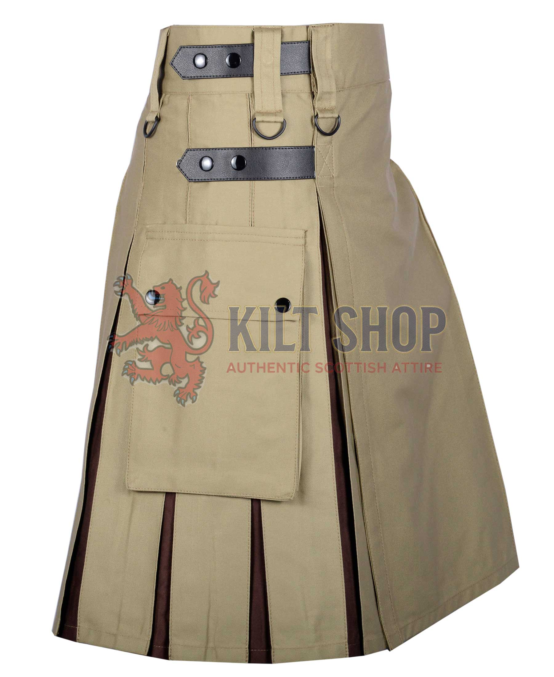 Khaki Cotton Brown Tartan Hybrid Kilt - Image 2