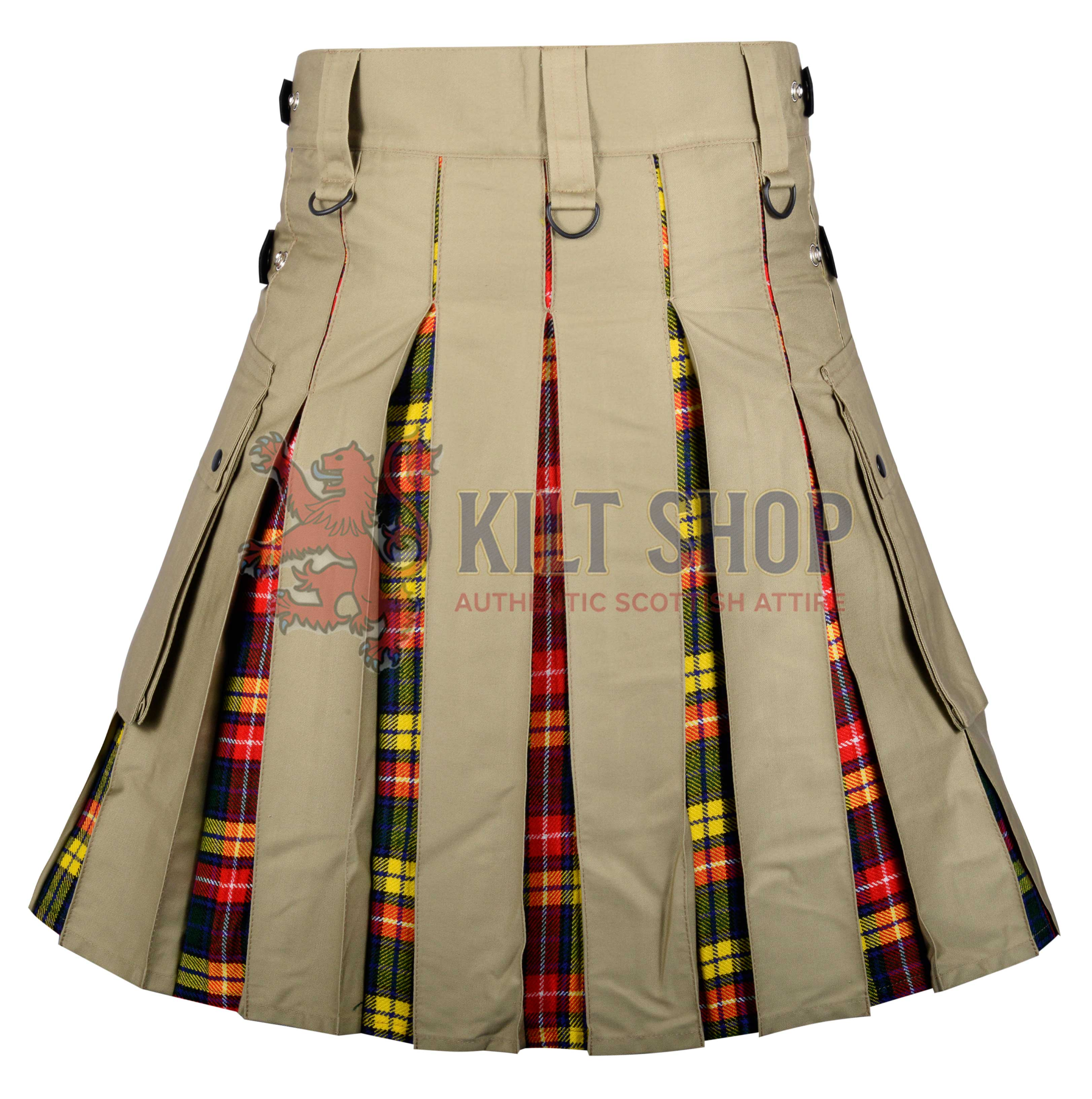 Khaki Cotton Buchanan Tartan Hybrid Kilt