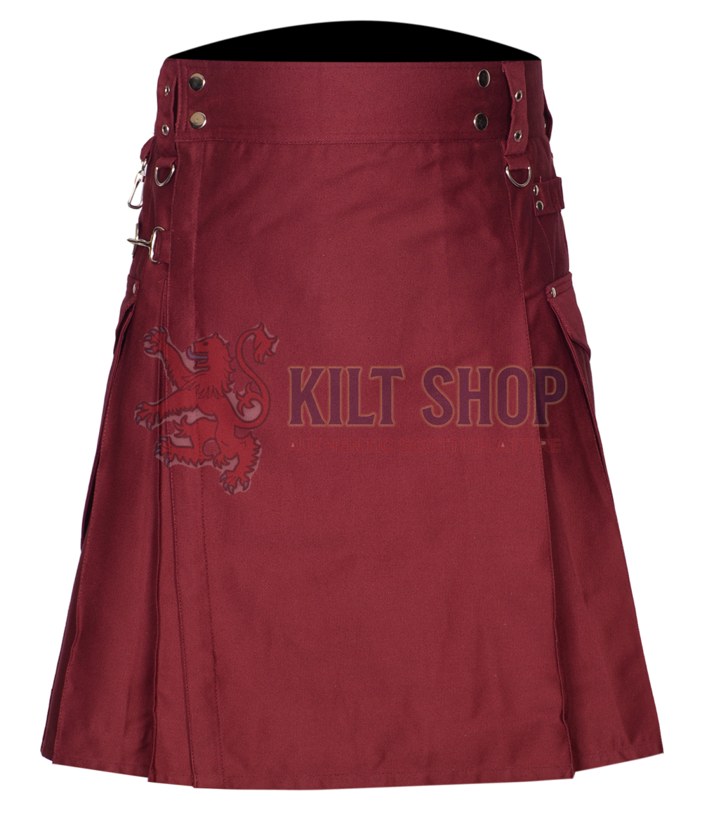 Maroon Cotton Utility Kilt