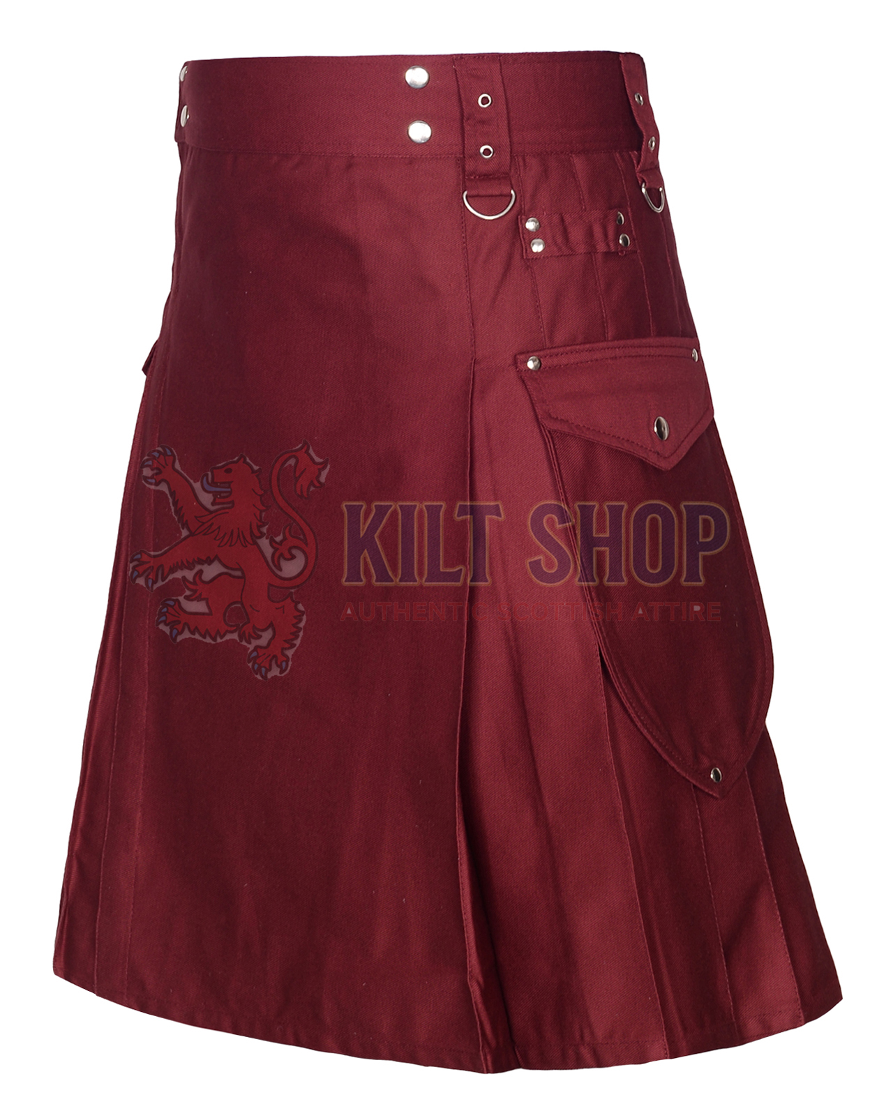 Maroon Cotton Utility Kilt - Image 2