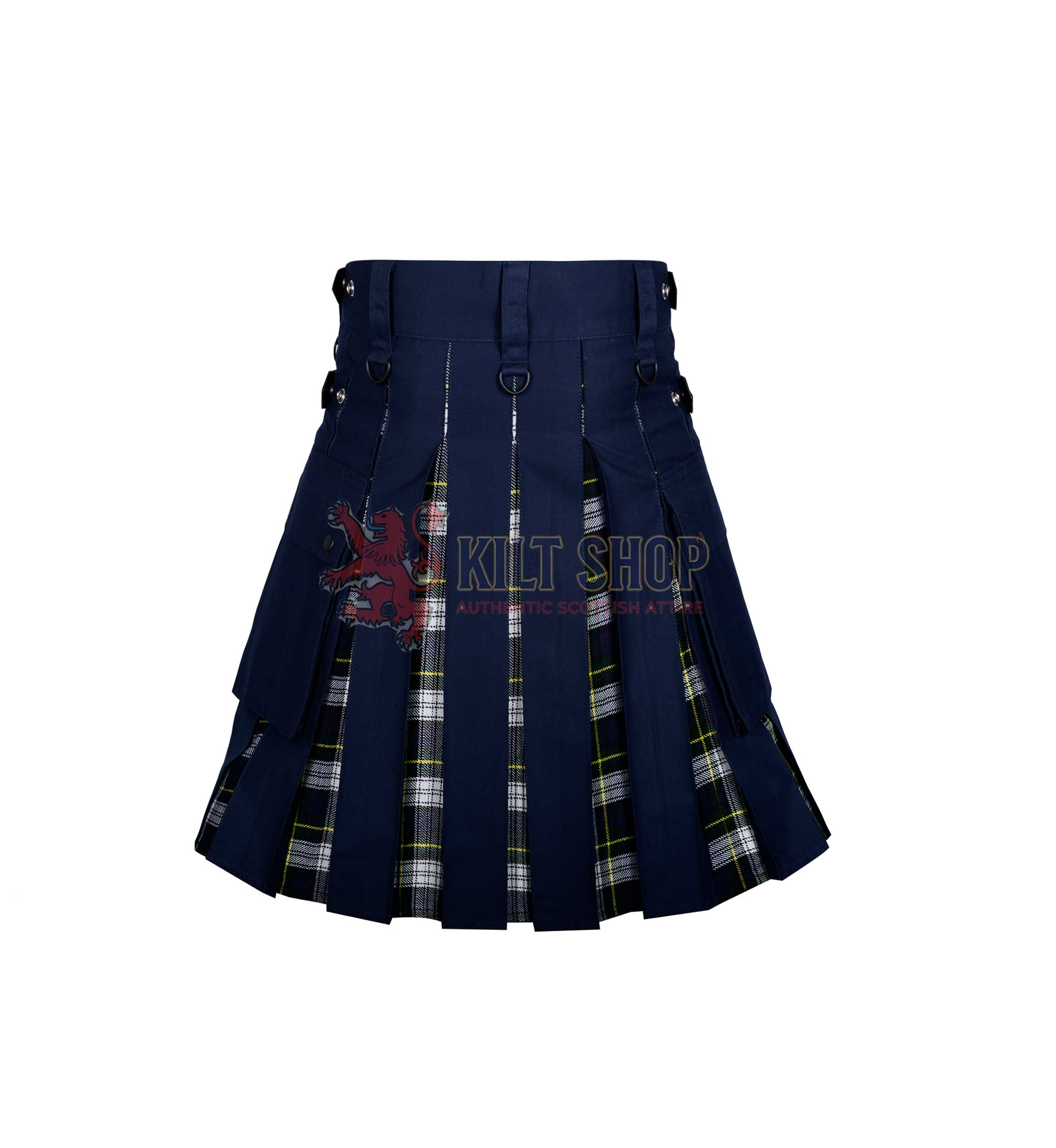 Navy Blue Cotton Dress Gordon Tartan Hybrid Kilt