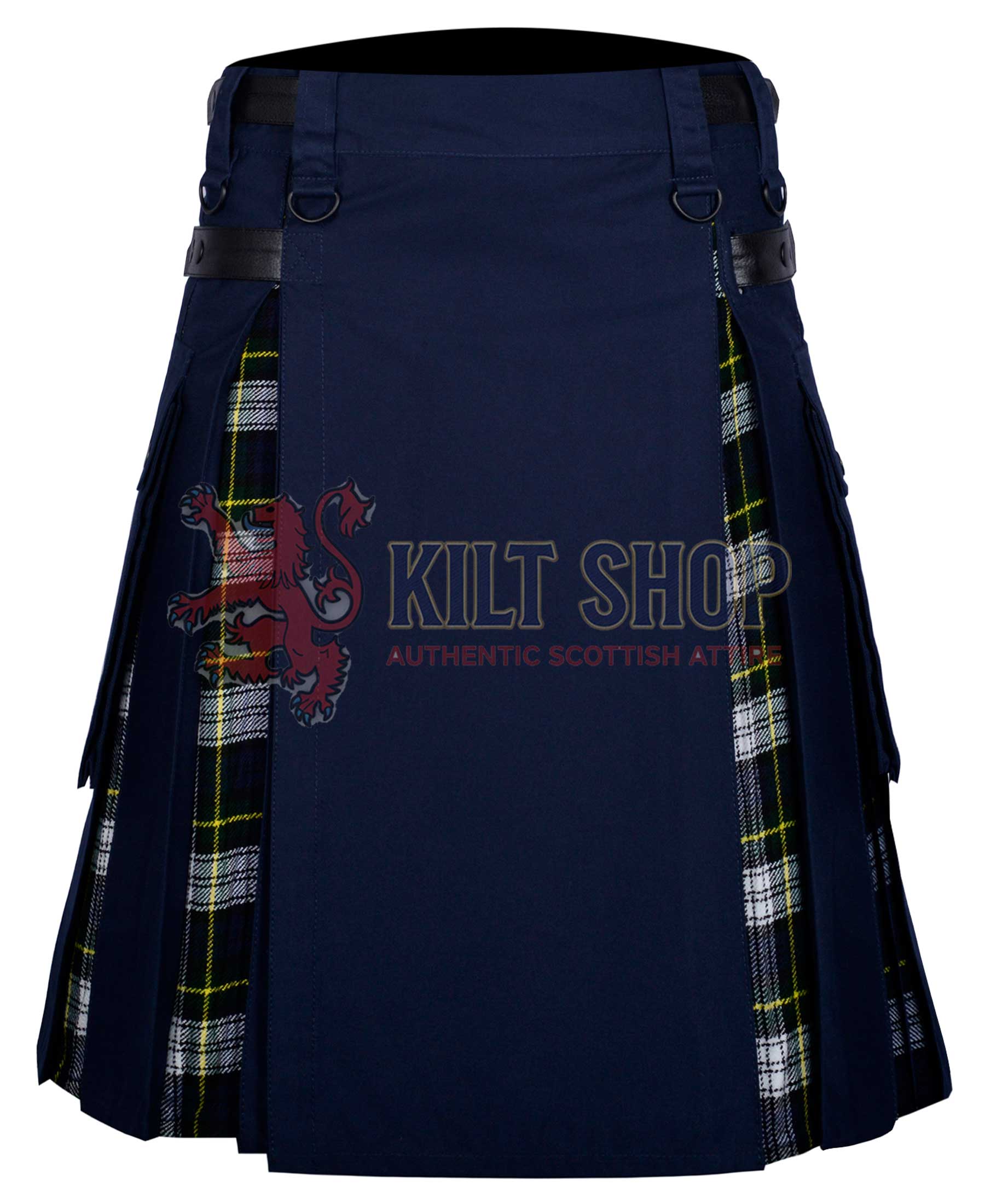 Navy Blue Cotton Dress Gordon Tartan Hybrid Kilt