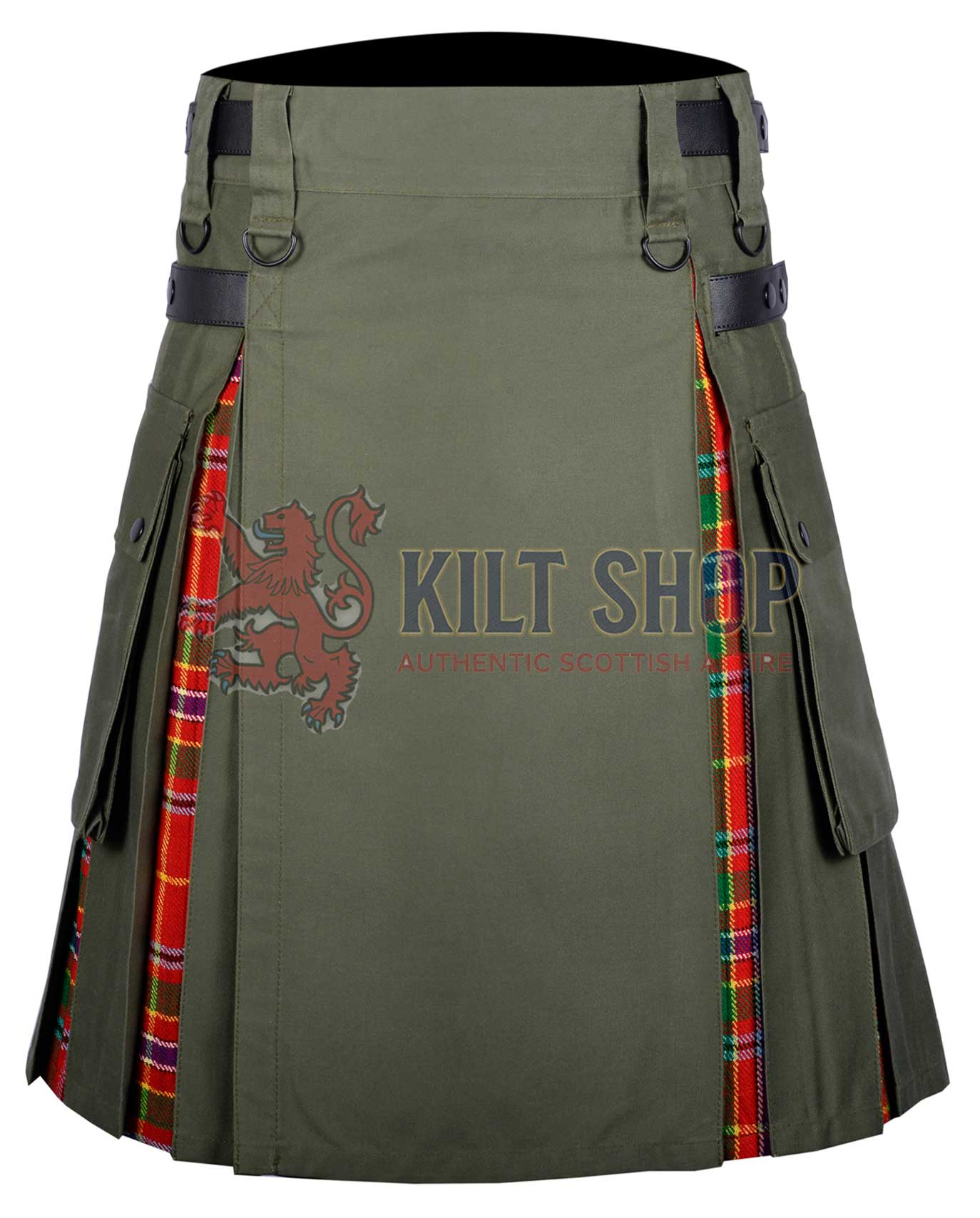 Olive Green Cotton Munro Tartan Hybrid Kilt