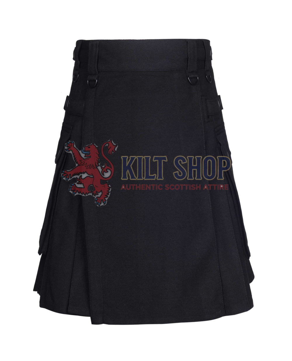 Solid Black Tartan Utility Kilt