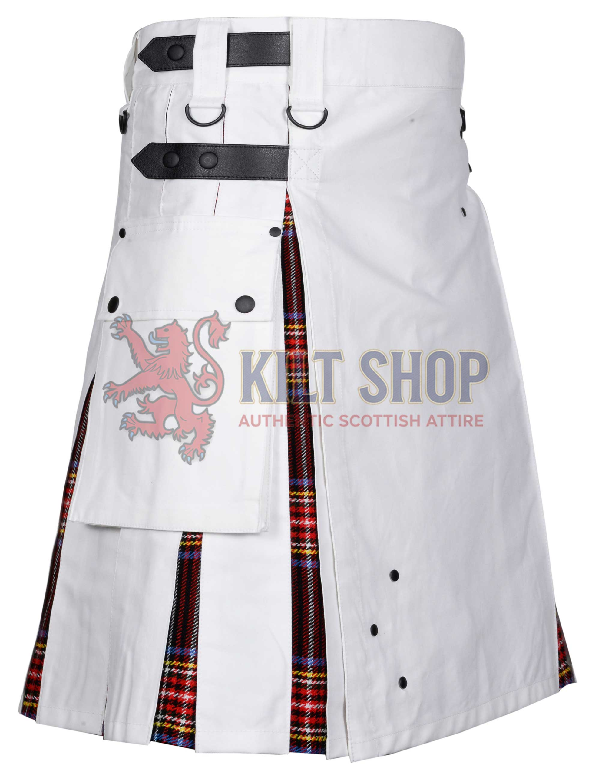 White Cotton Stewart Black Tartan Hybrid Kilt