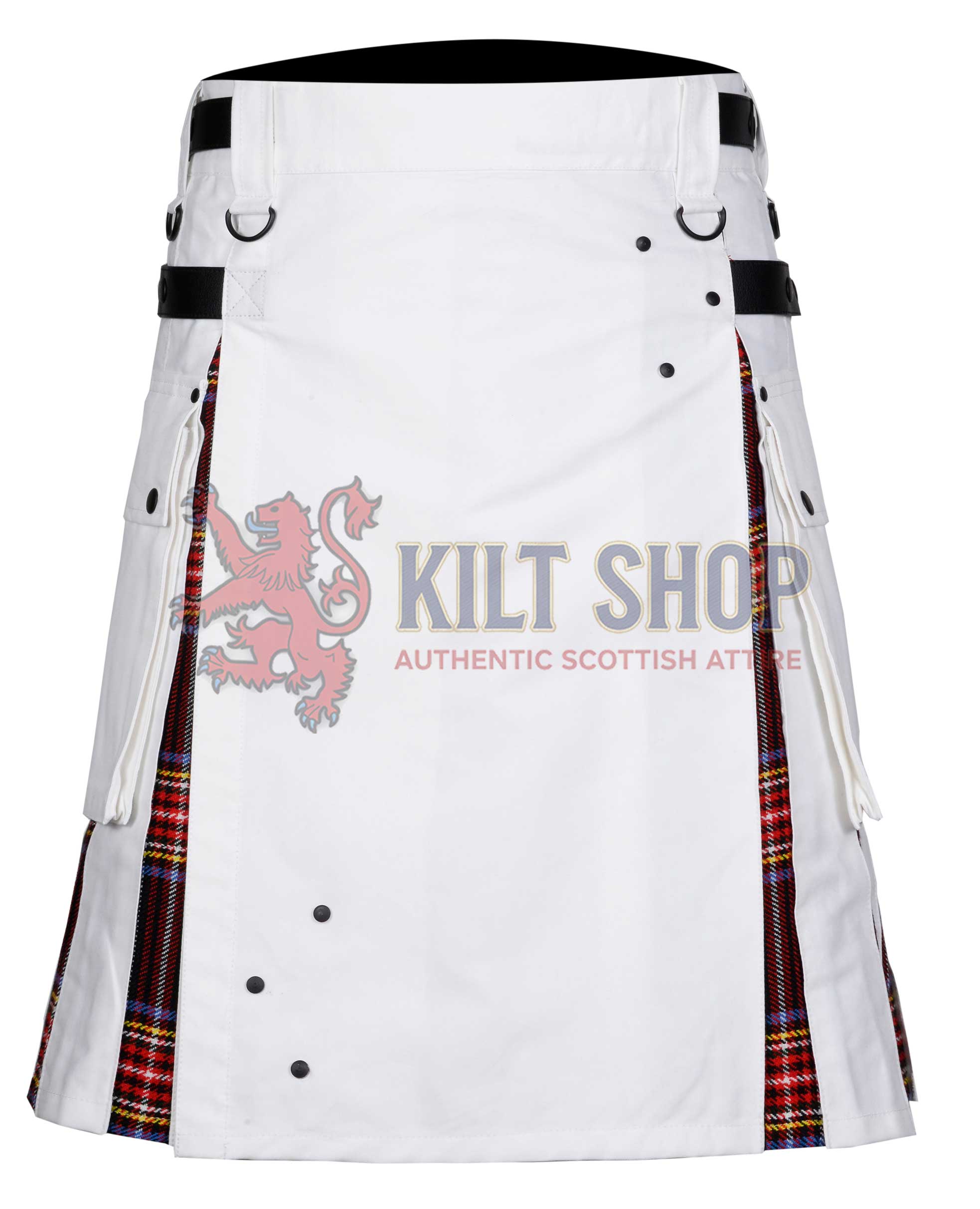 White Cotton Stewart Black Tartan Hybrid Kilt