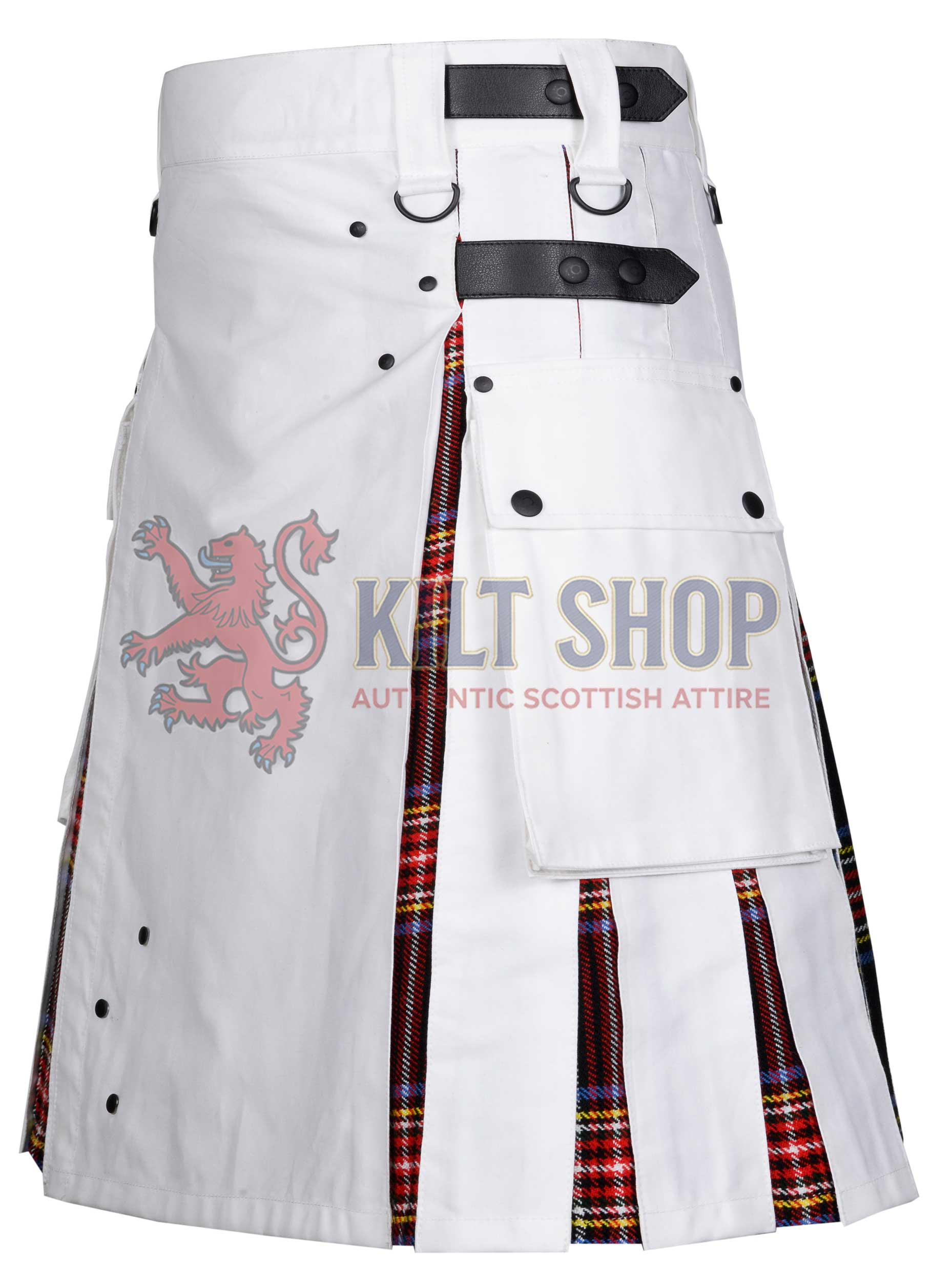 White Cotton Stewart Black Tartan Hybrid Kilt - Image 2