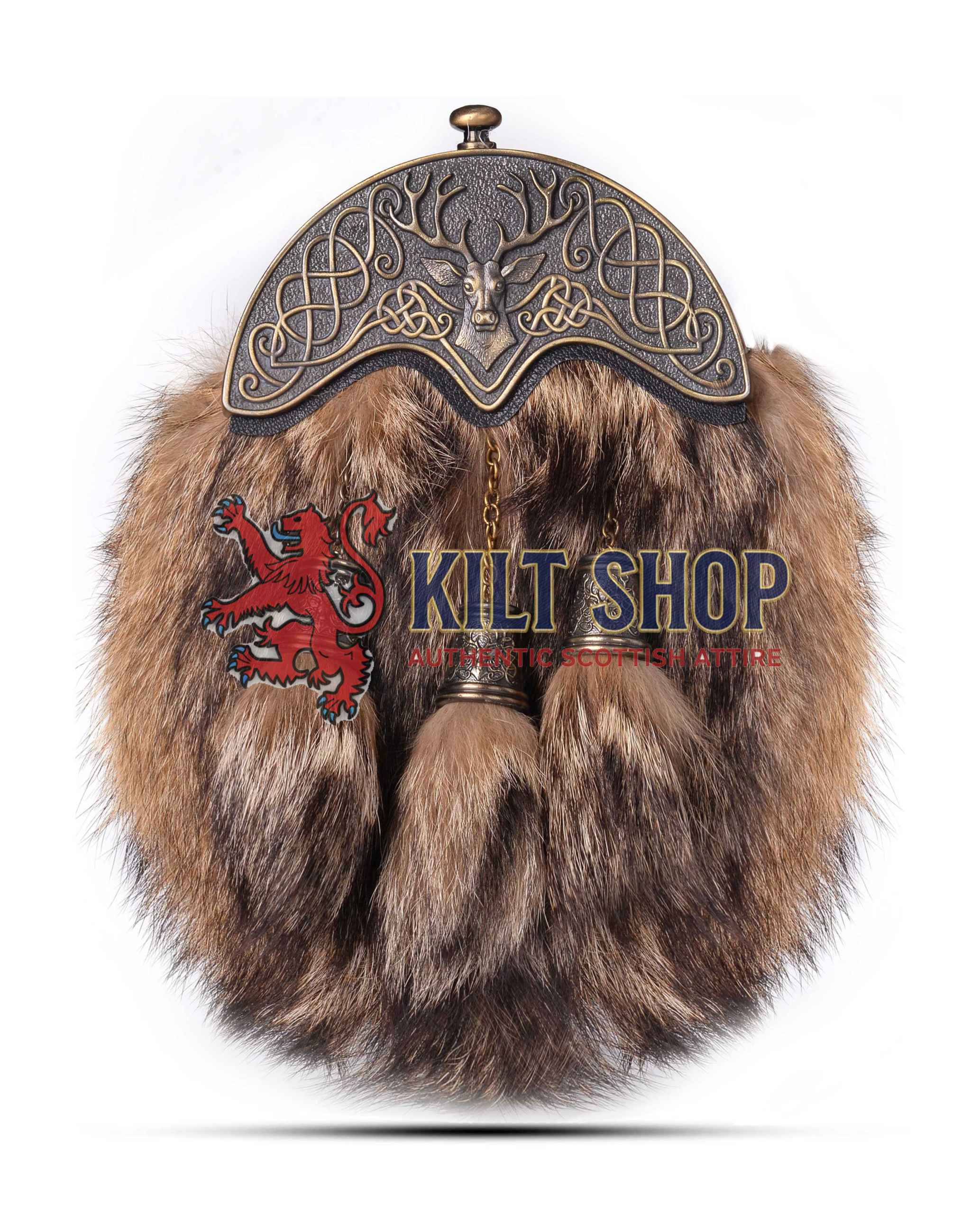 Brass Stag Head Coyote Fur Full Dress Sporran